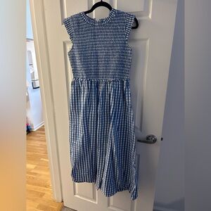 crown & ivy Blue and White Gingham Smocked Midi Dress